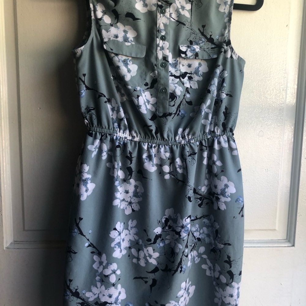 LOFT Floral Midi Dress - Green and White